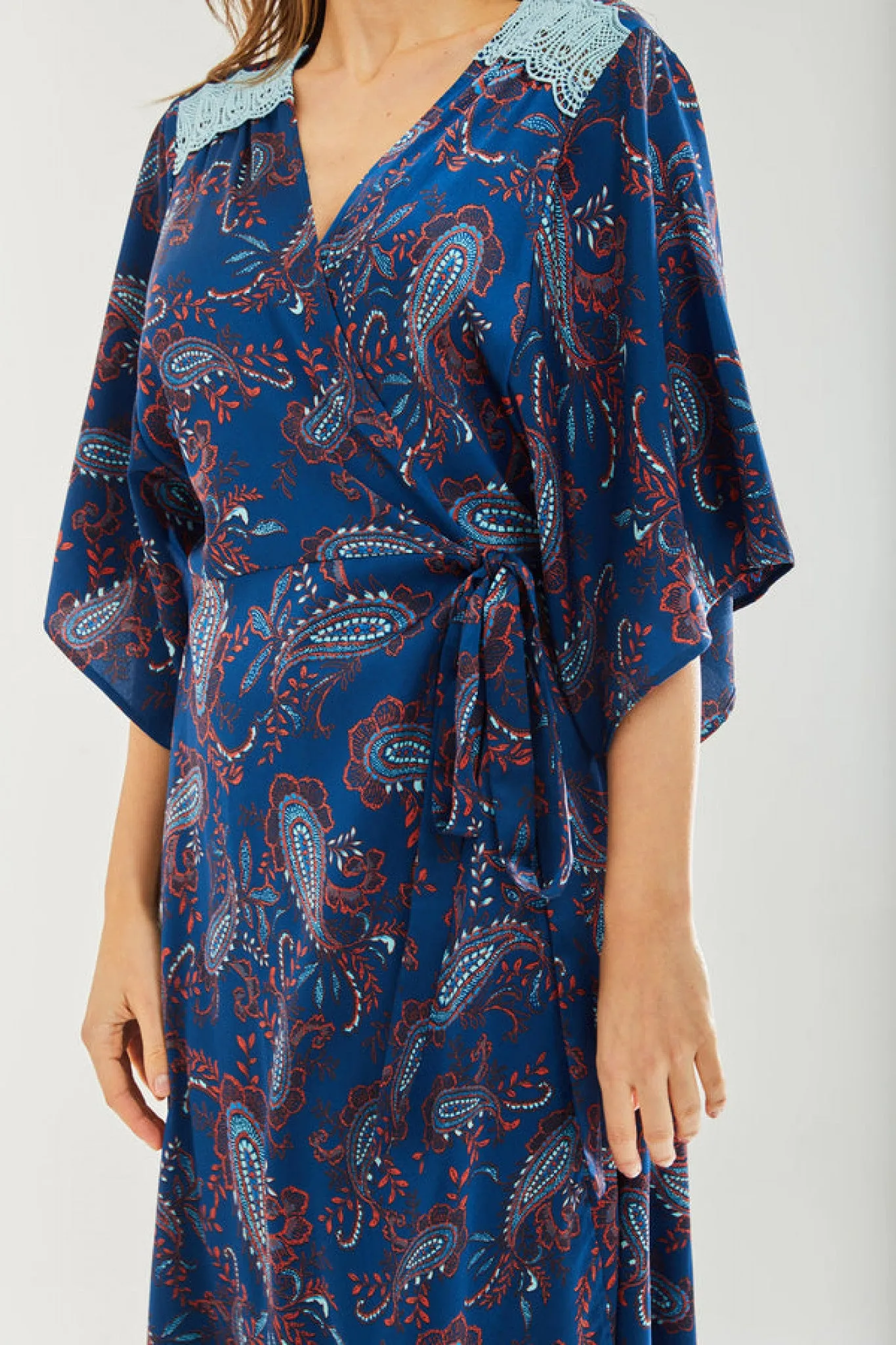 Liquorish Floral Print Wrap Dress With Lace Detail