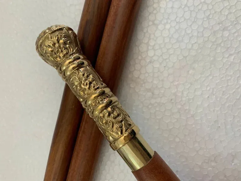 Long Antique Brass Handle Imperial Style Walking Stick