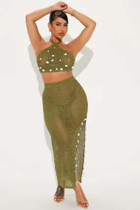 Lost In Seashells Crochet Skirt Set - Olive