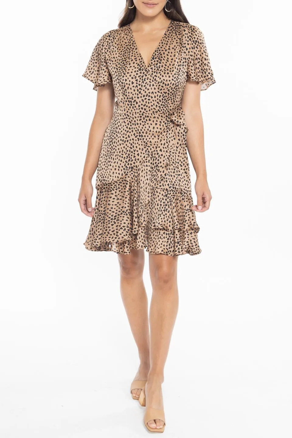 Loving Caramel Mini Leopard SS Wrap Mini Dress