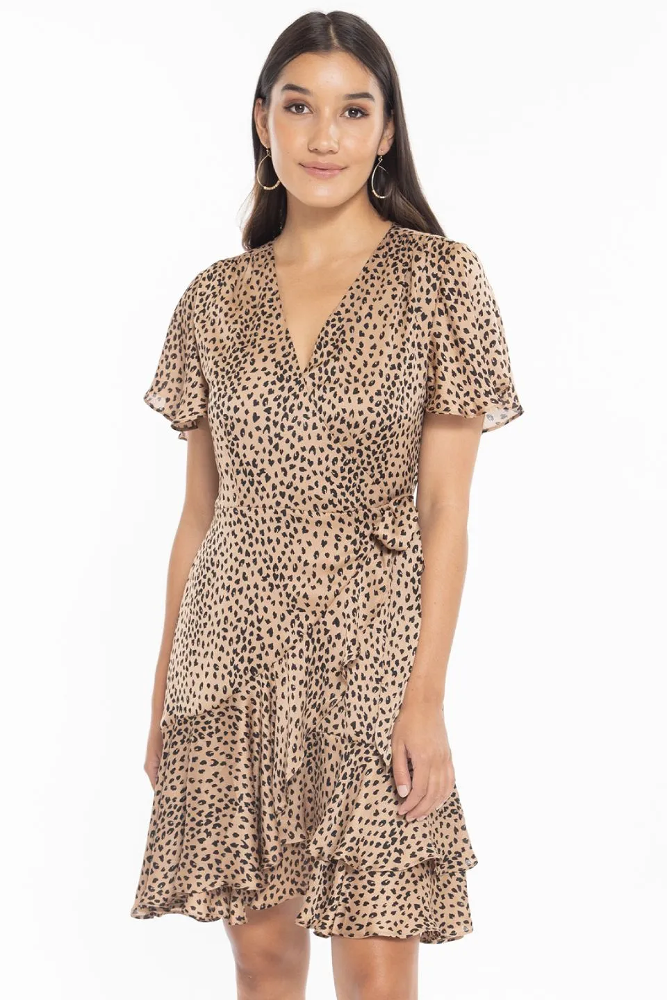 Loving Caramel Mini Leopard SS Wrap Mini Dress