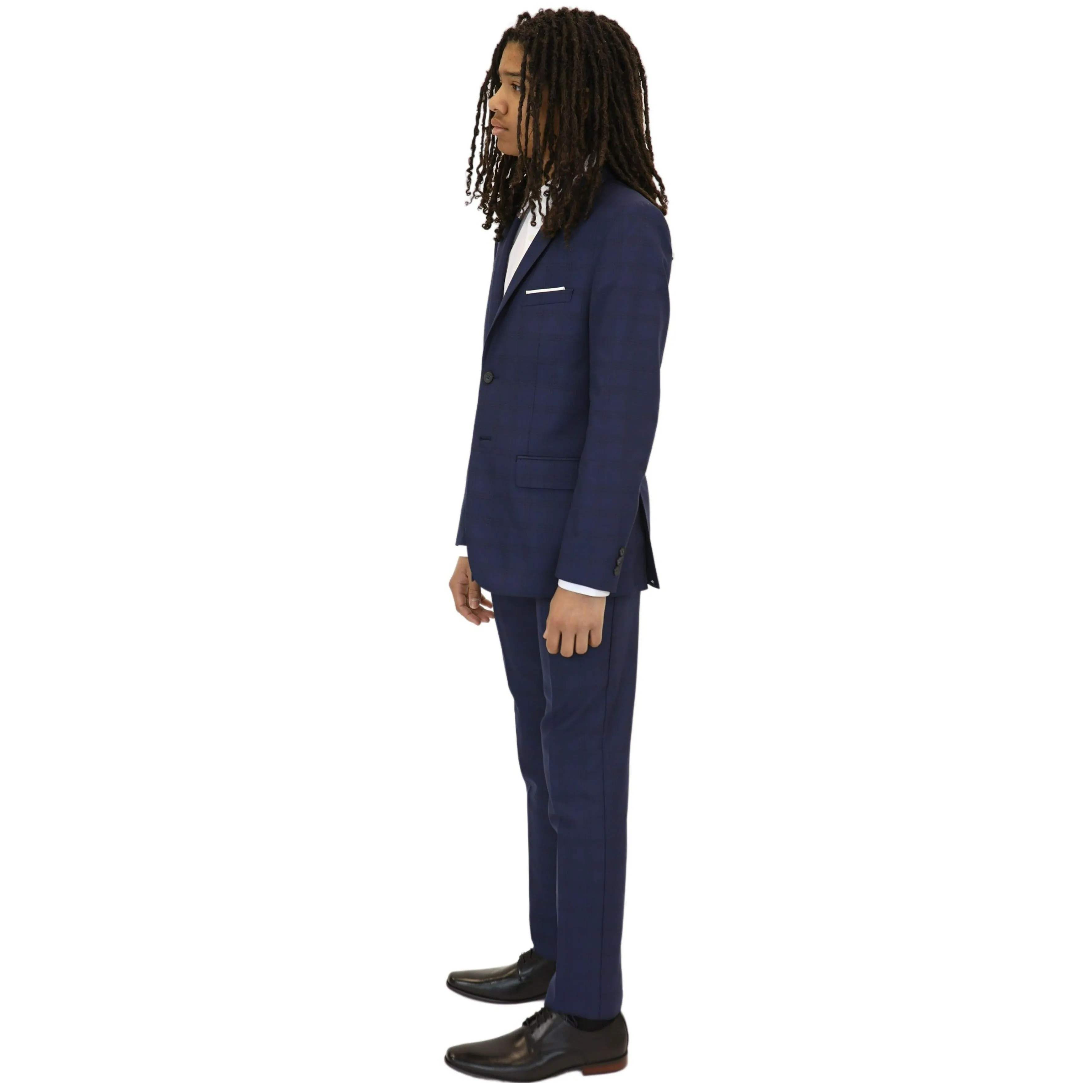 Marc New York Boys Skinny Dark Blue Check Suit_ W0691