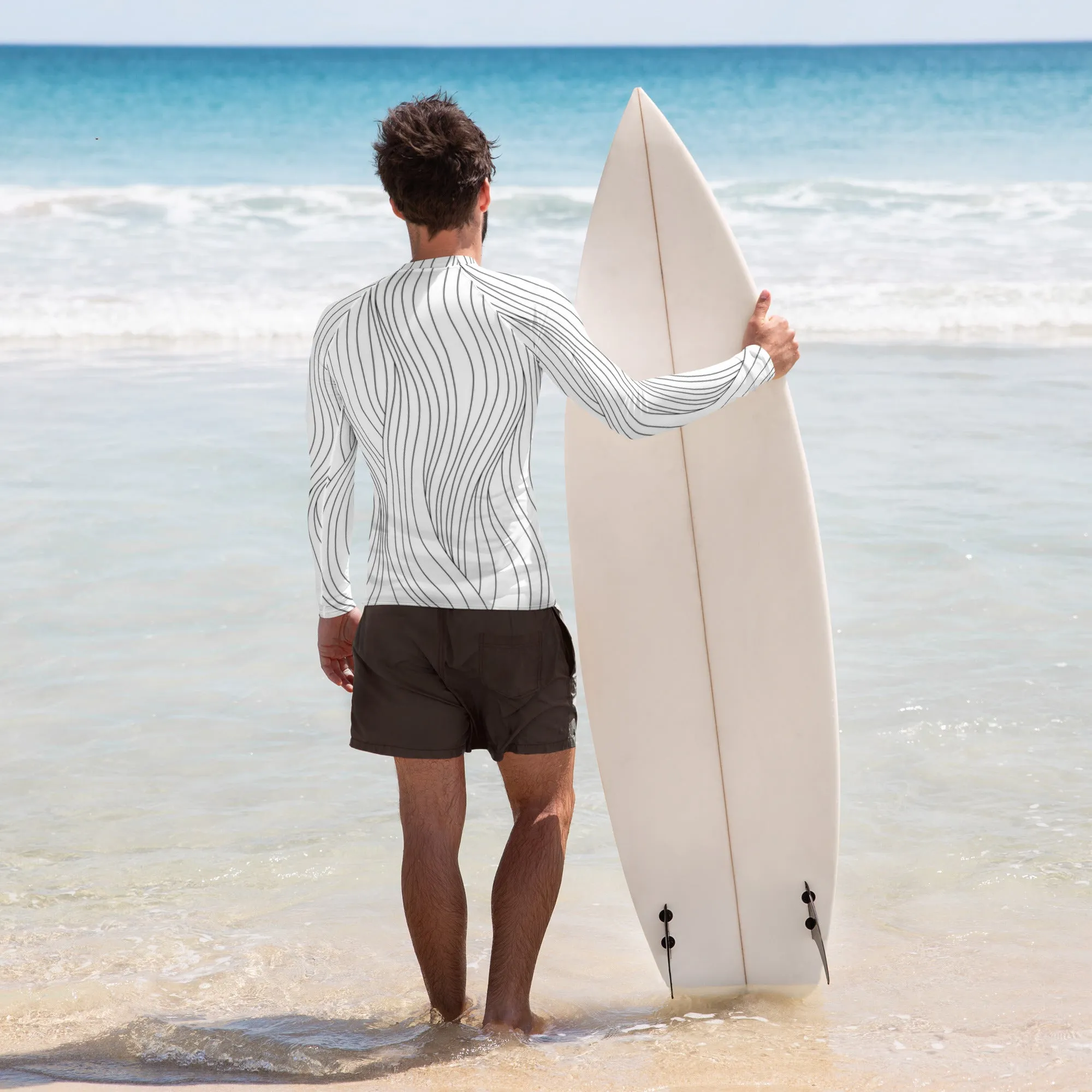 Men's White and Black Rash Guard