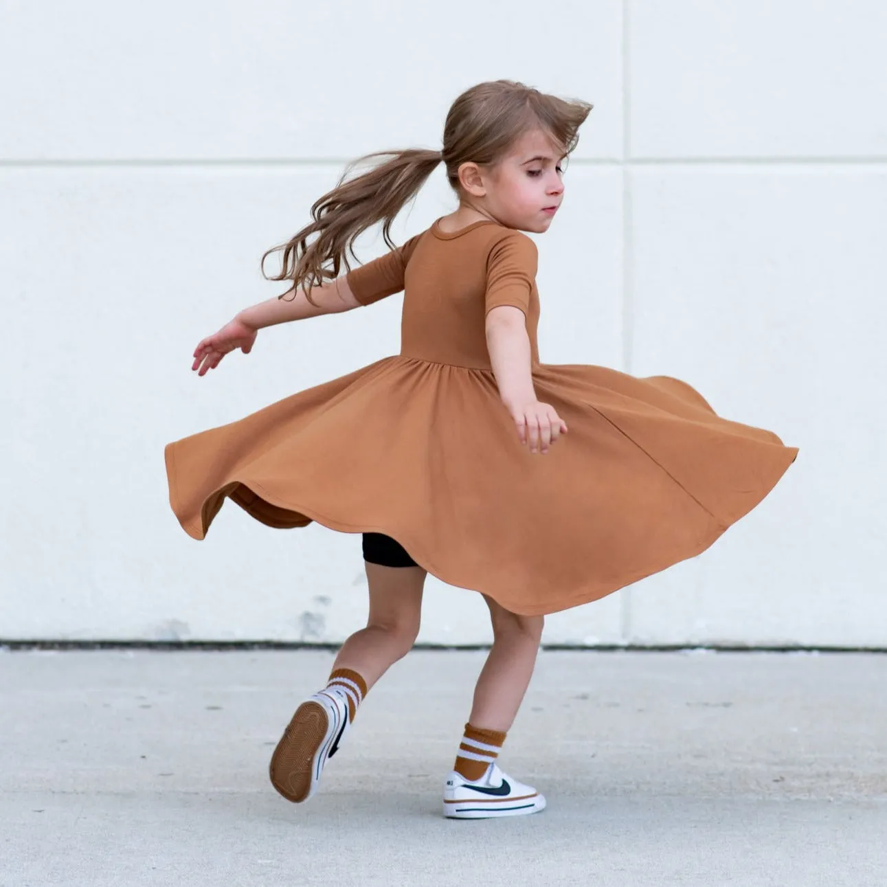 MID SLEEVE BAMBOO DRESS- Caramel