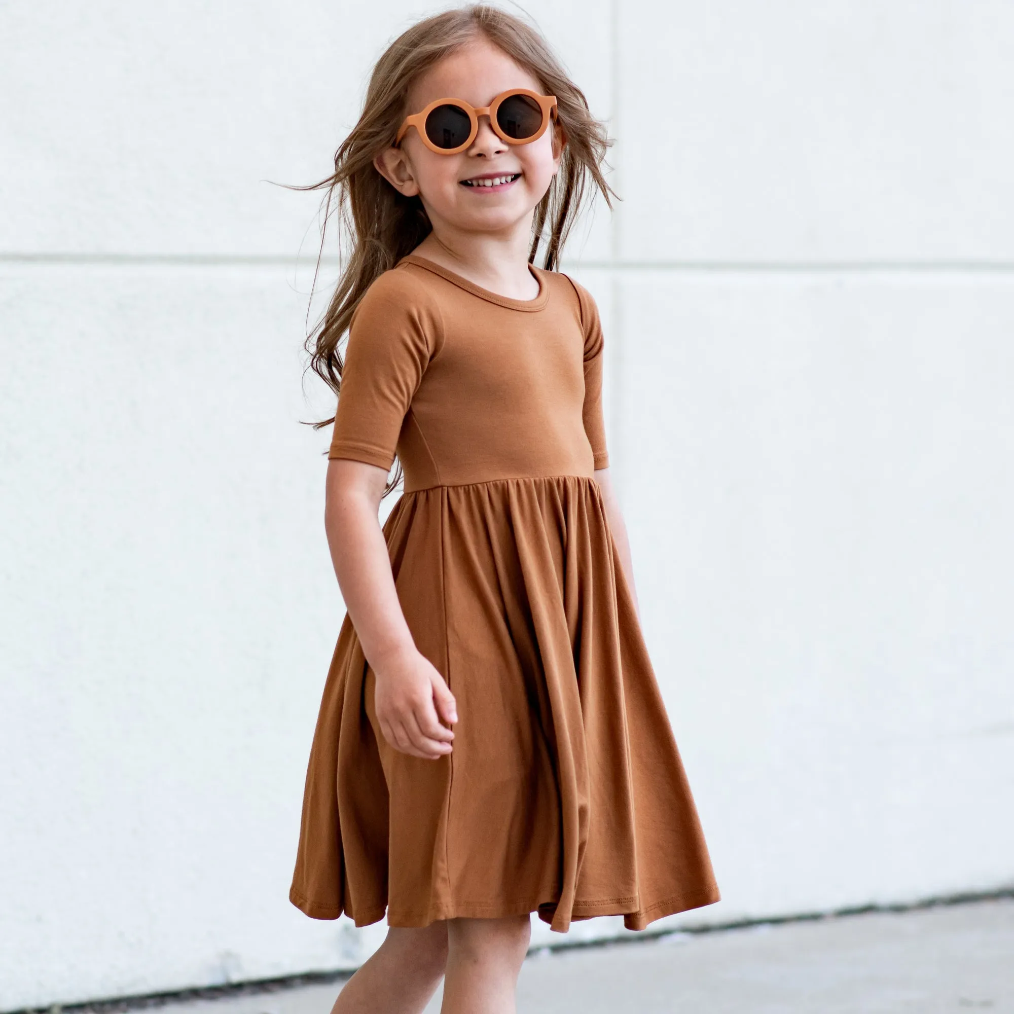 MID SLEEVE BAMBOO DRESS- Caramel