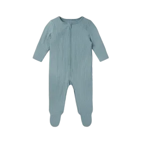 Mori Baby Blue Bamboo/organic Cotton Ribbed Clever Zip Sleepsuit BNWT 6-9 Months