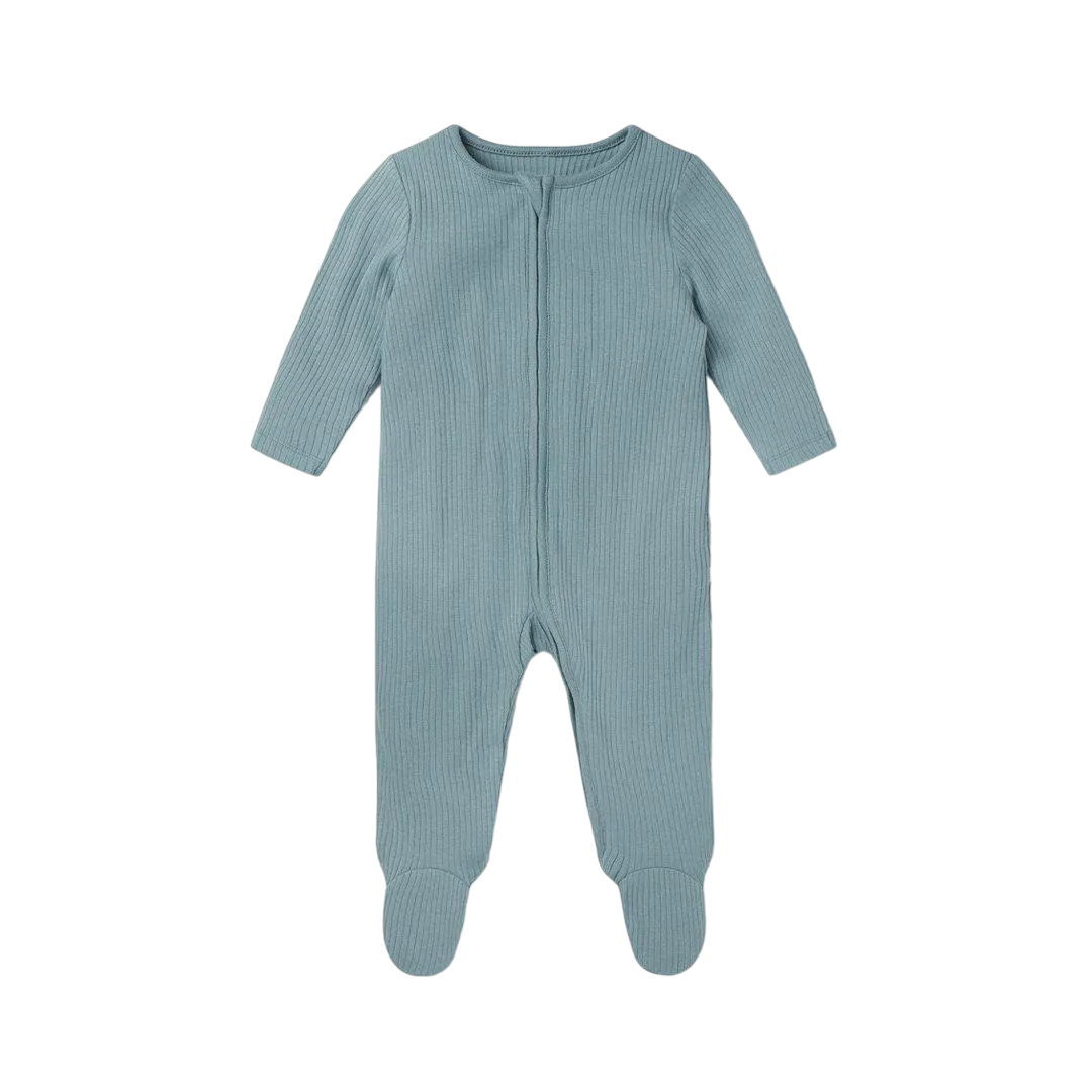 Mori Baby Blue Bamboo/organic Cotton Ribbed Clever Zip Sleepsuit BNWT 6-9 Months