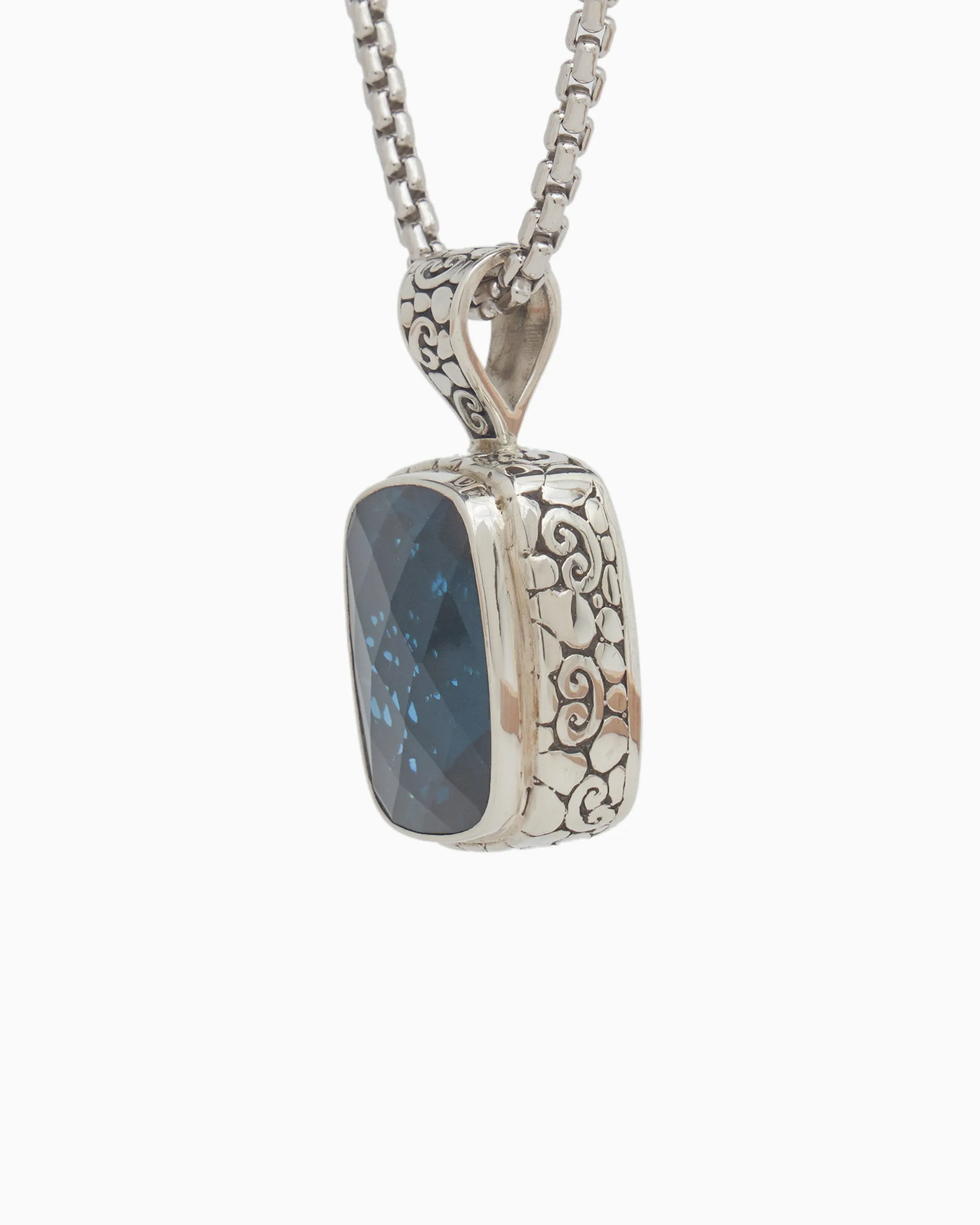 North Star Stone Pendant with Turtle Texture - London Blue Topaz