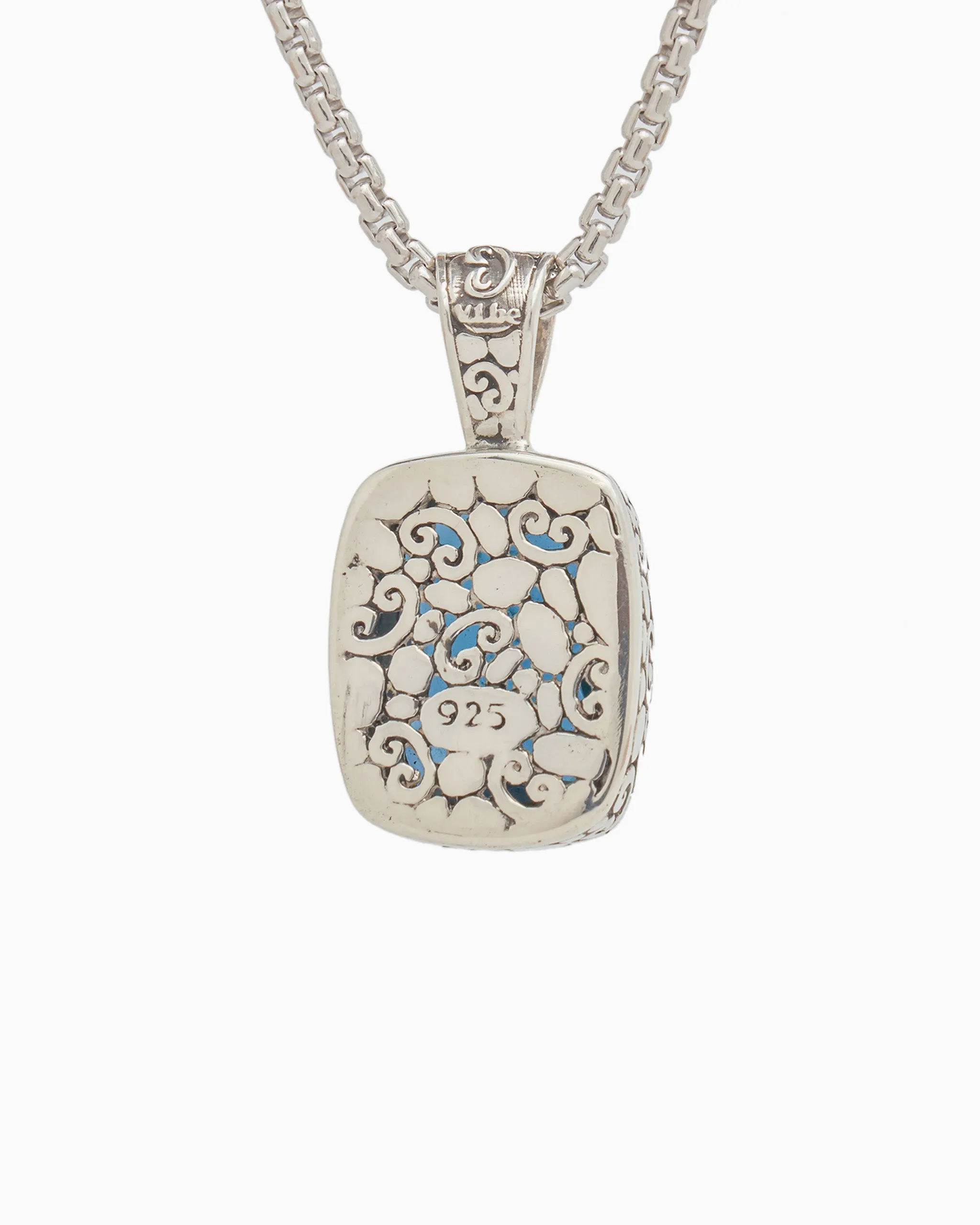 North Star Stone Pendant with Turtle Texture - London Blue Topaz