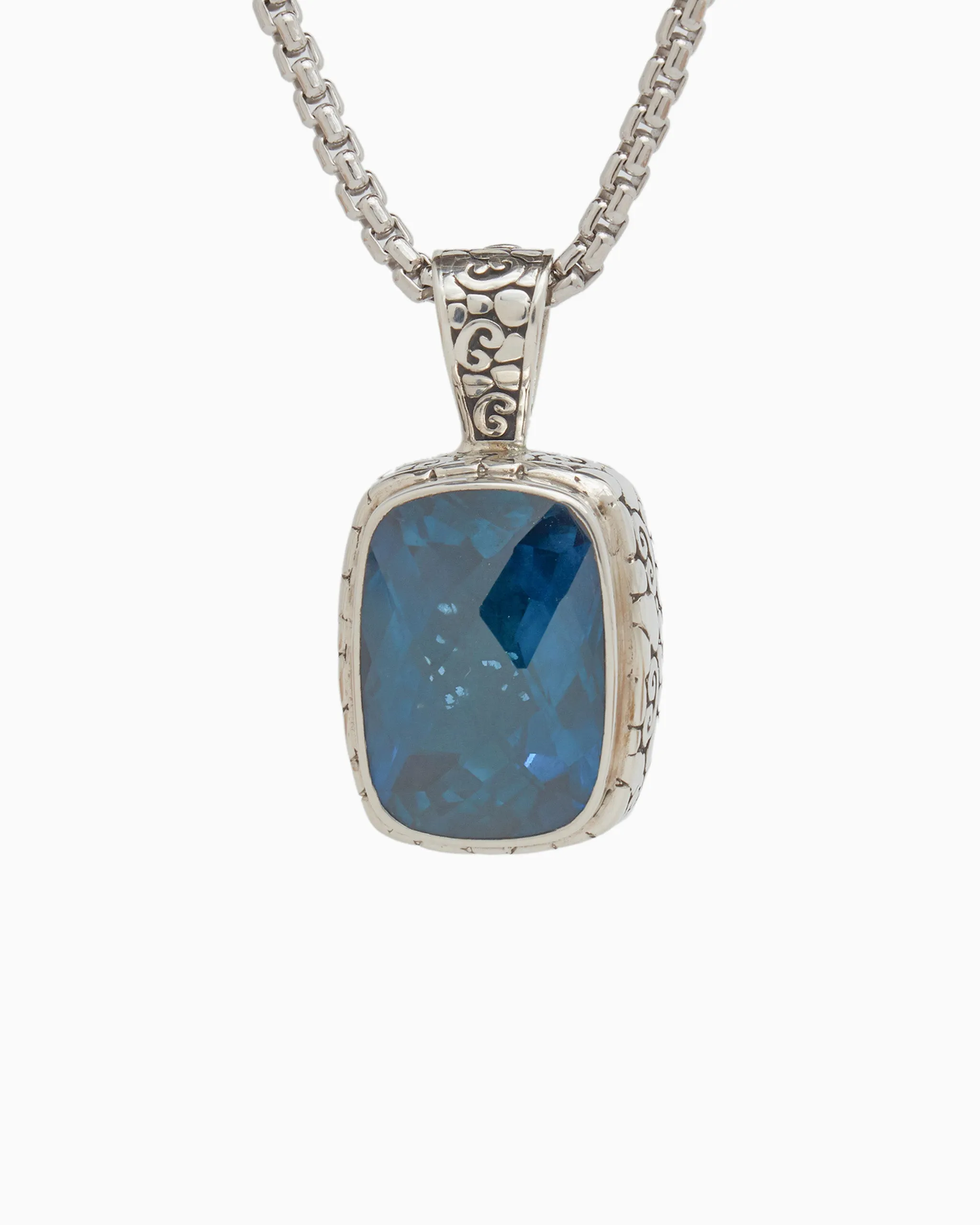 North Star Stone Pendant with Turtle Texture - London Blue Topaz