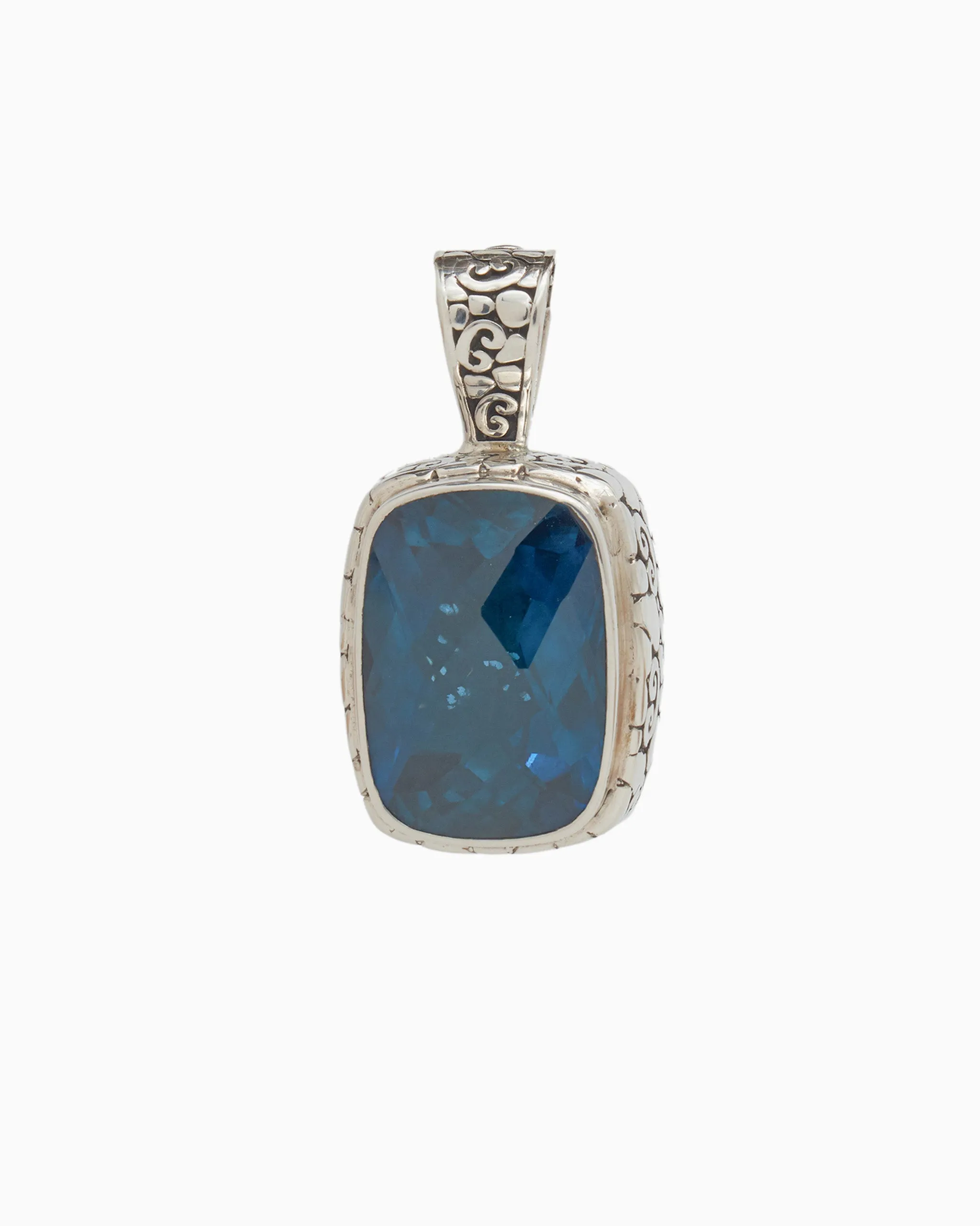 North Star Stone Pendant with Turtle Texture - London Blue Topaz