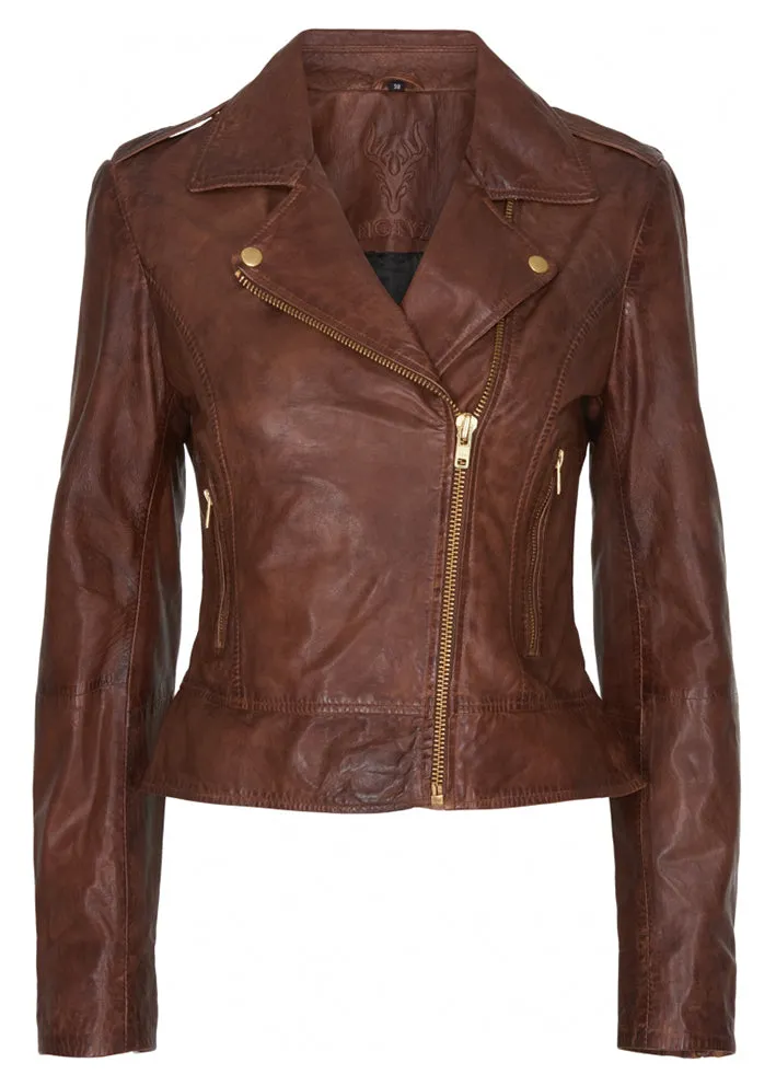 Notyz Biker Jacket 10961 Skindjakke - Carob brown with gold