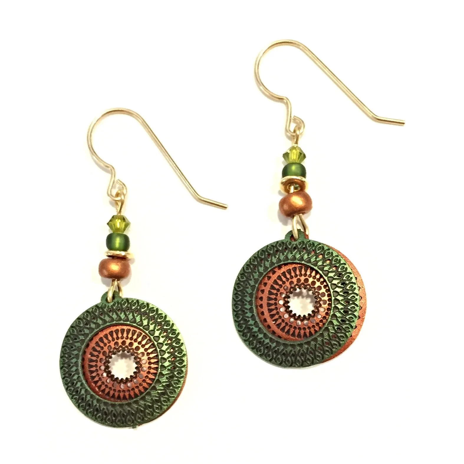 Olive and Copper Discs Earrings by Adajio