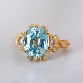 One Of A Kind: 2.54ct Blue Zircon Queen Victoria Diamond Ring in 14K and 18K Gold