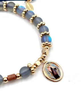 Our Lady of Mount Carmel Moonstone Beaded Adjustable Bracelet