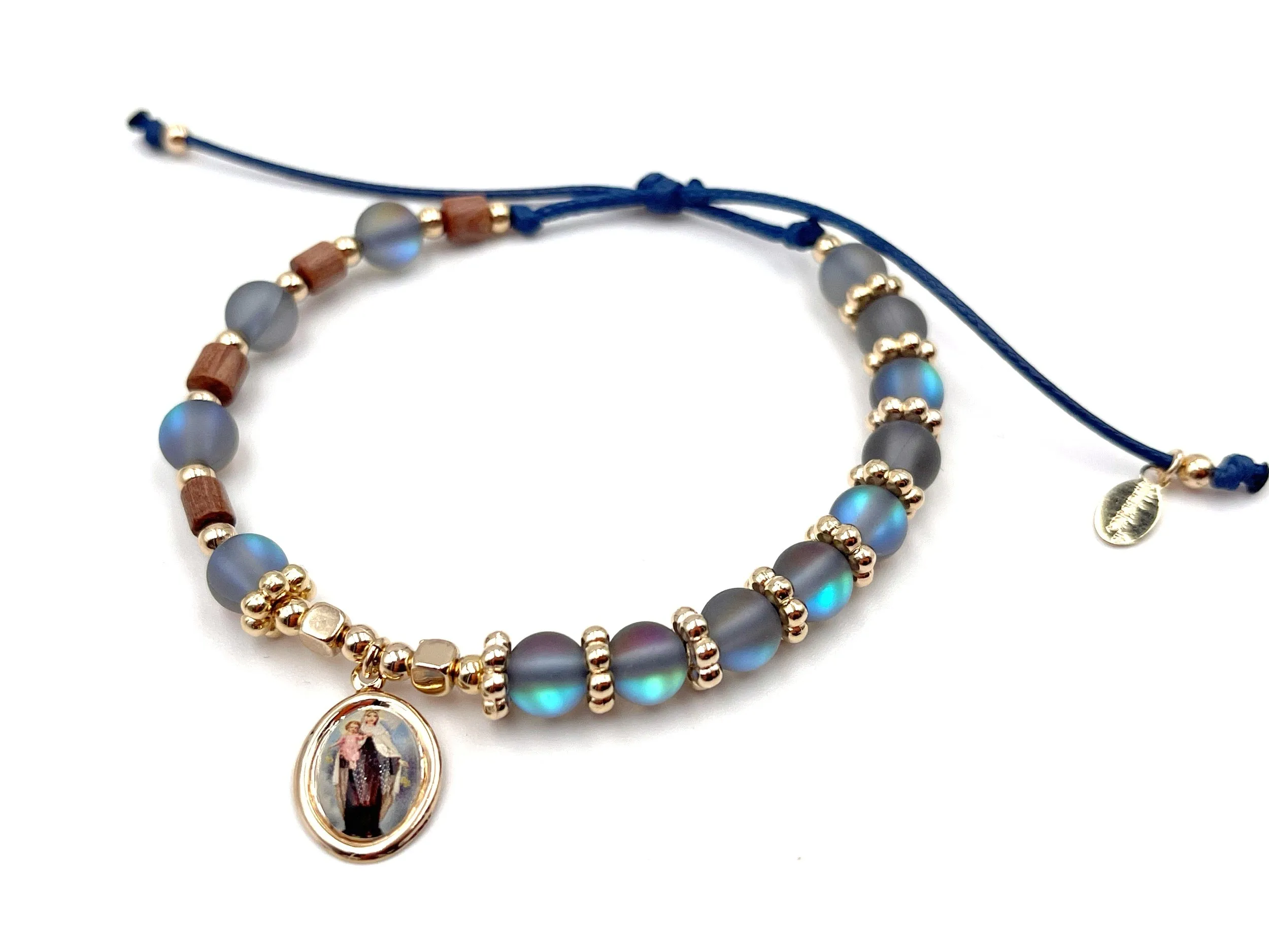 Our Lady of Mount Carmel Moonstone Beaded Adjustable Bracelet