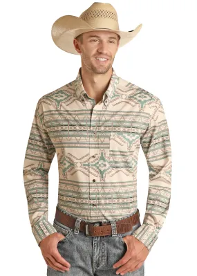 'Panhandle-Rock & Roll' Men's Aztec Western Woven Button Down - Teal