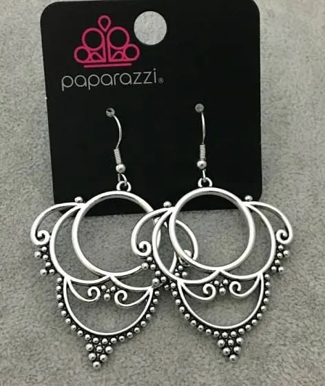 Paparazzi Exclusive Metallic Macrame Silver Earrings