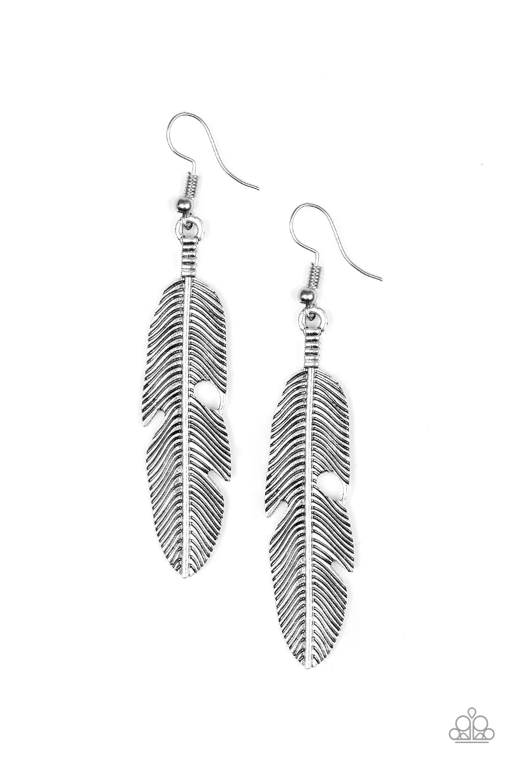 Paparazzi Feathers QUILL Fly Silver Earrings