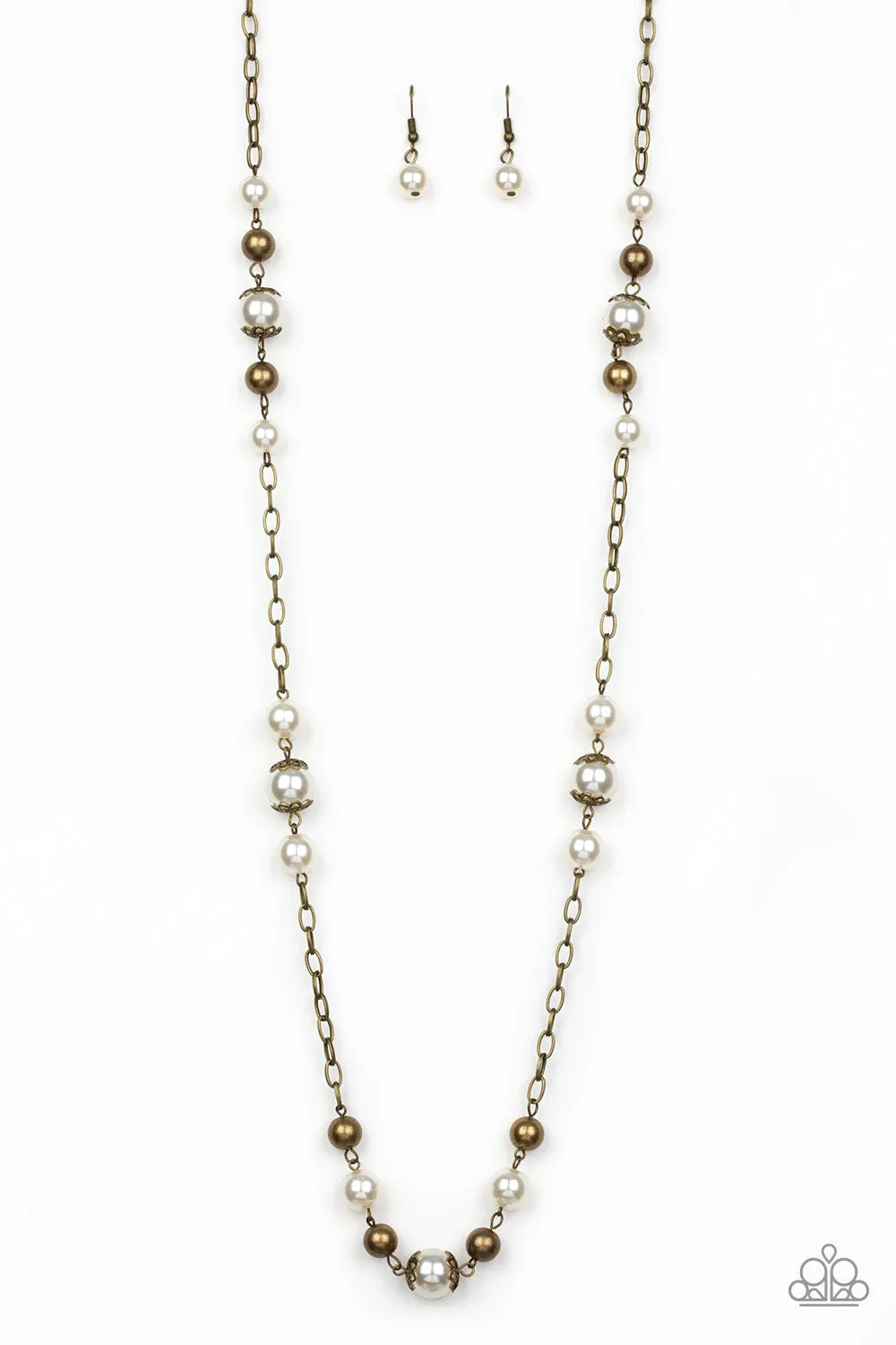 Paparazzi Wall Street Waltz Brass Necklace Set