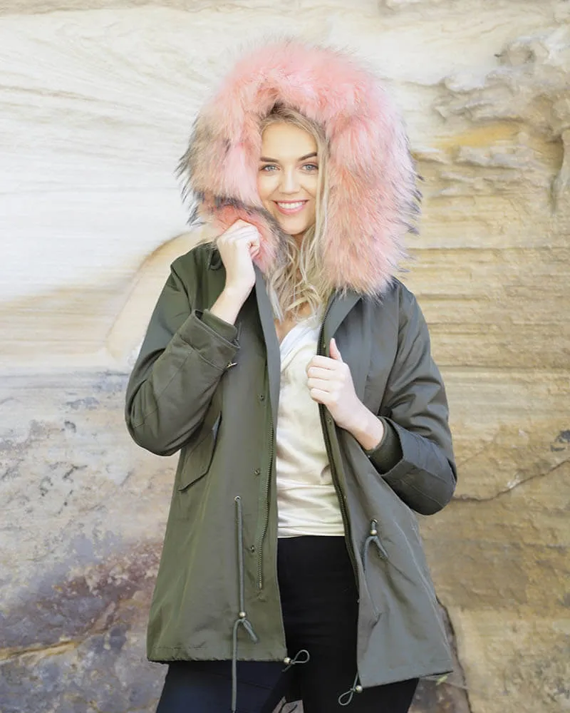 Parka Jacket Green Pink