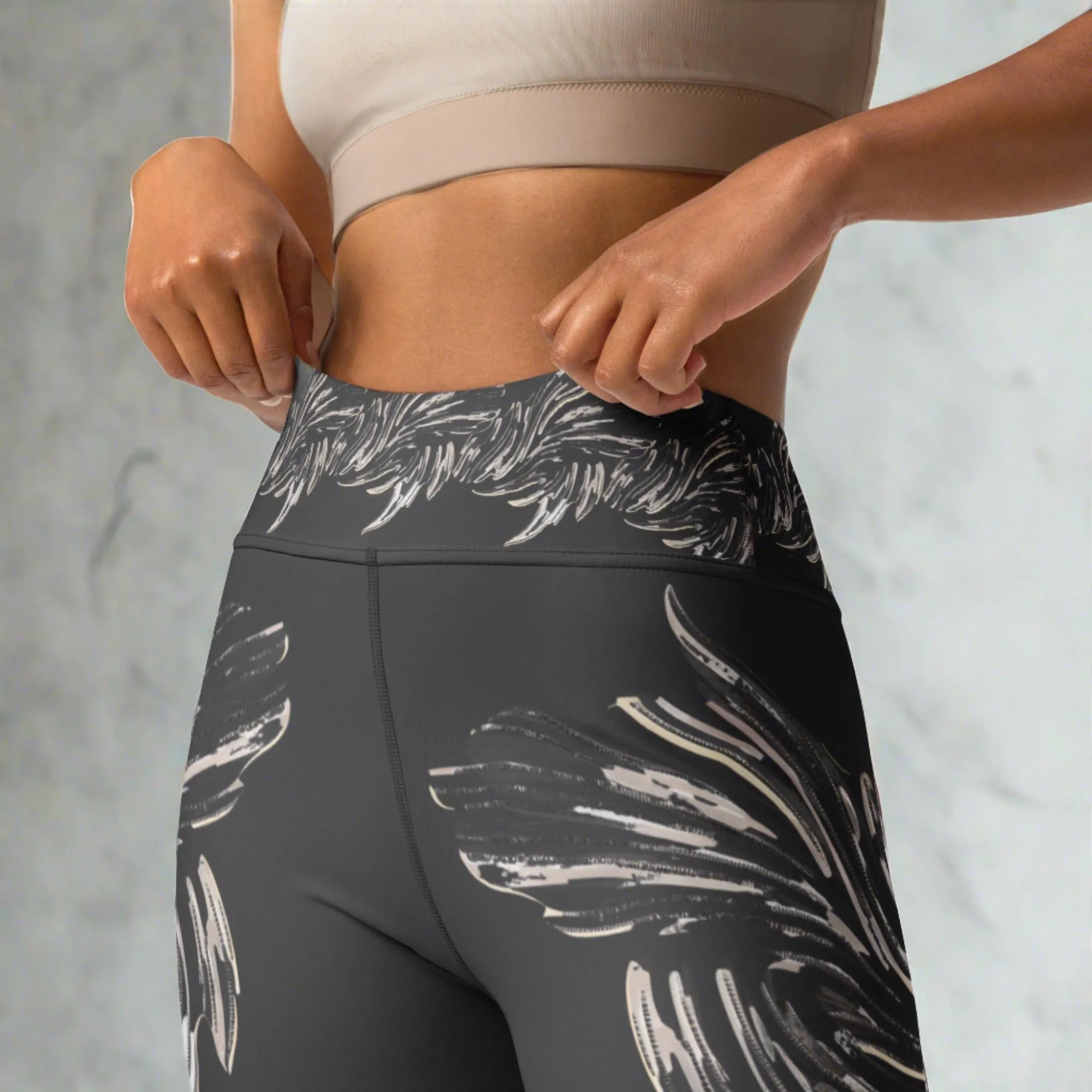 Performance Yoga Leggings for Women - Dark Gray with Phoenix Wing Print