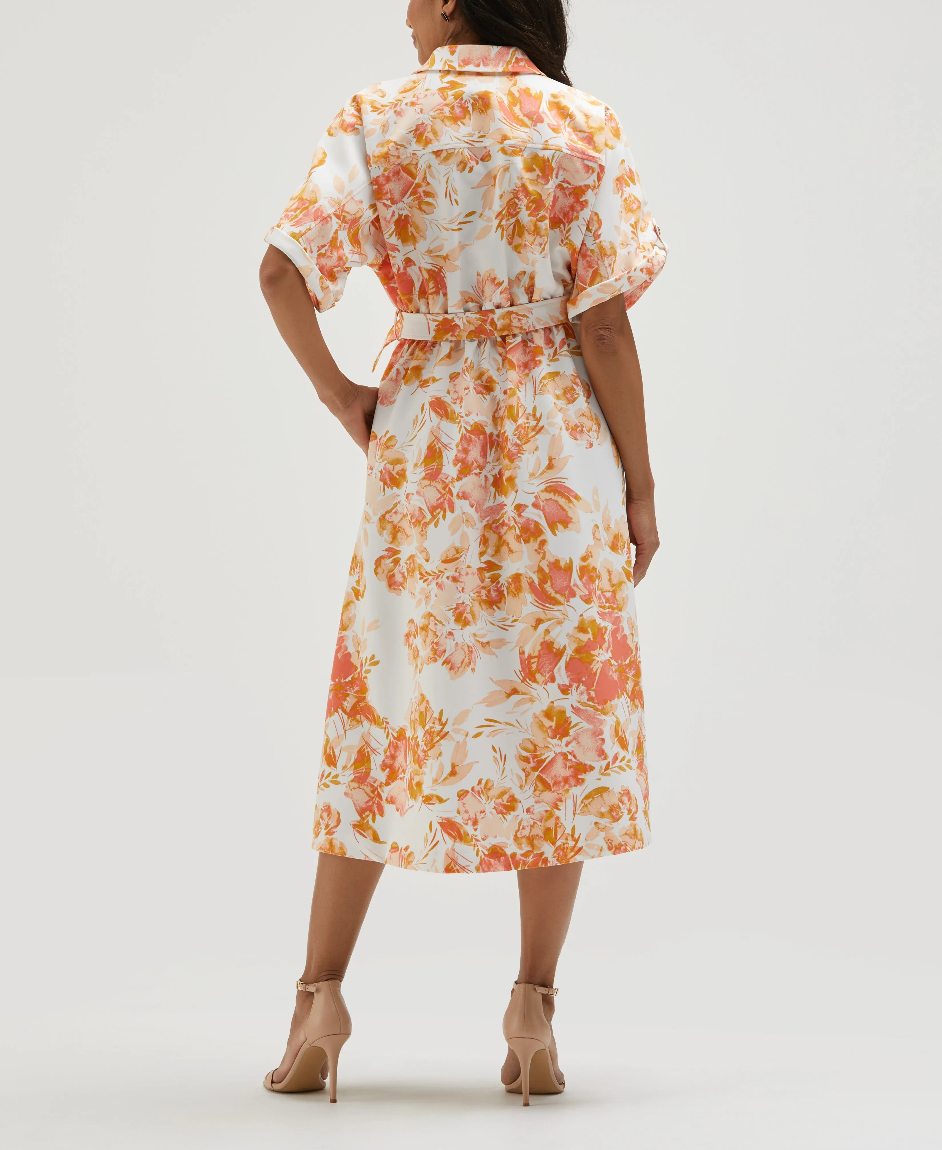 Petite Floral Print Utility Shirt Dress