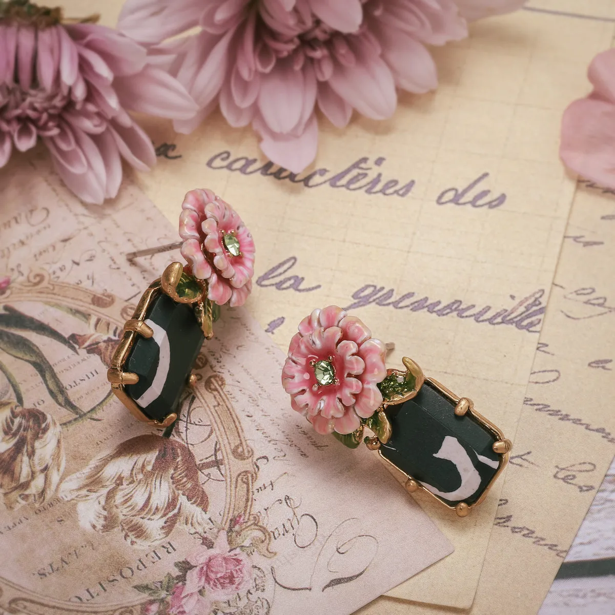 Pink Peony Earrings