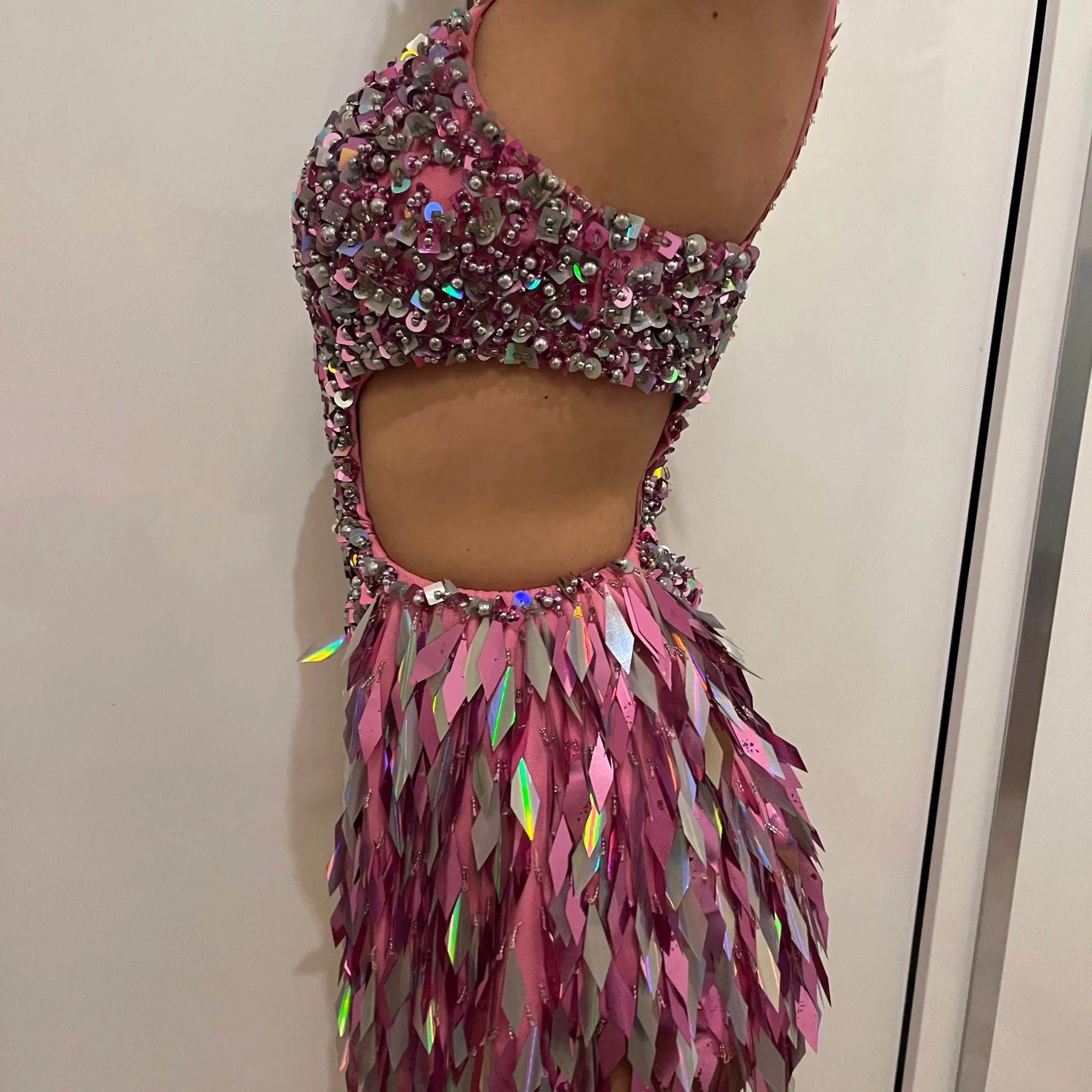 Pink Shiny Sequin Latin Dress