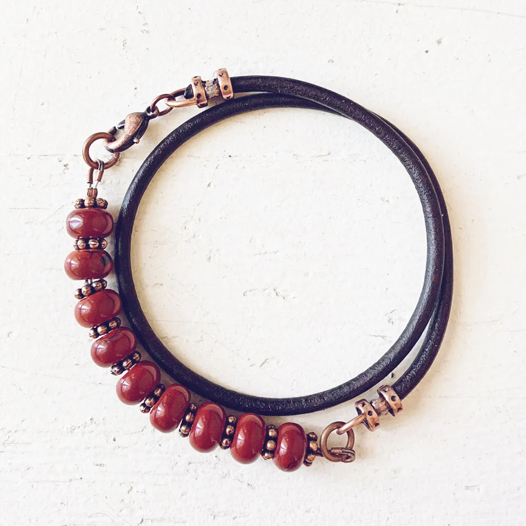 poppy // red jasper leather wrap bracelet or choker