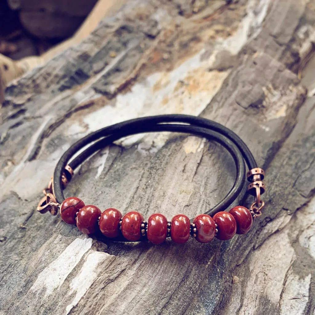 poppy // red jasper leather wrap bracelet or choker