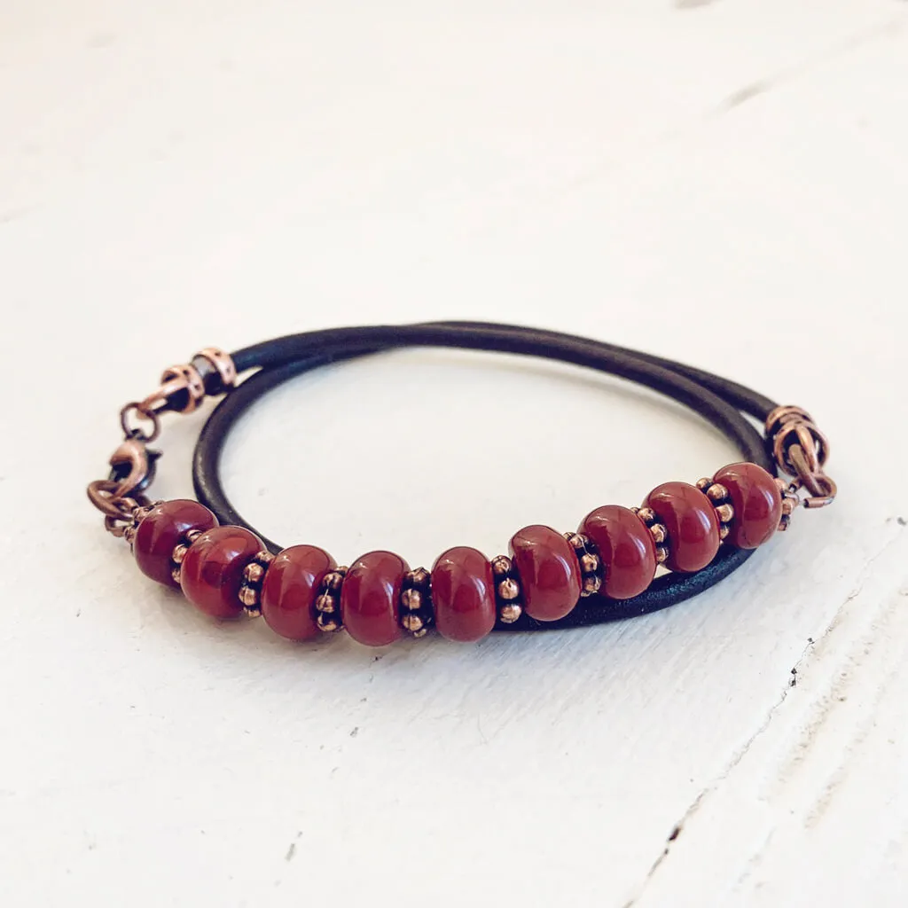 poppy // red jasper leather wrap bracelet or choker