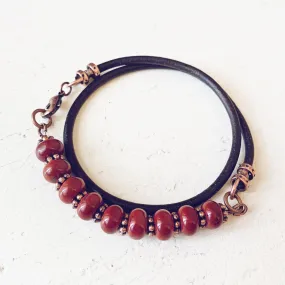 poppy // red jasper leather wrap bracelet or choker