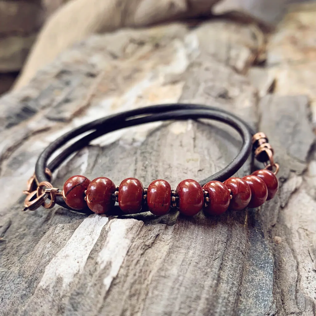 poppy // red jasper leather wrap bracelet or choker