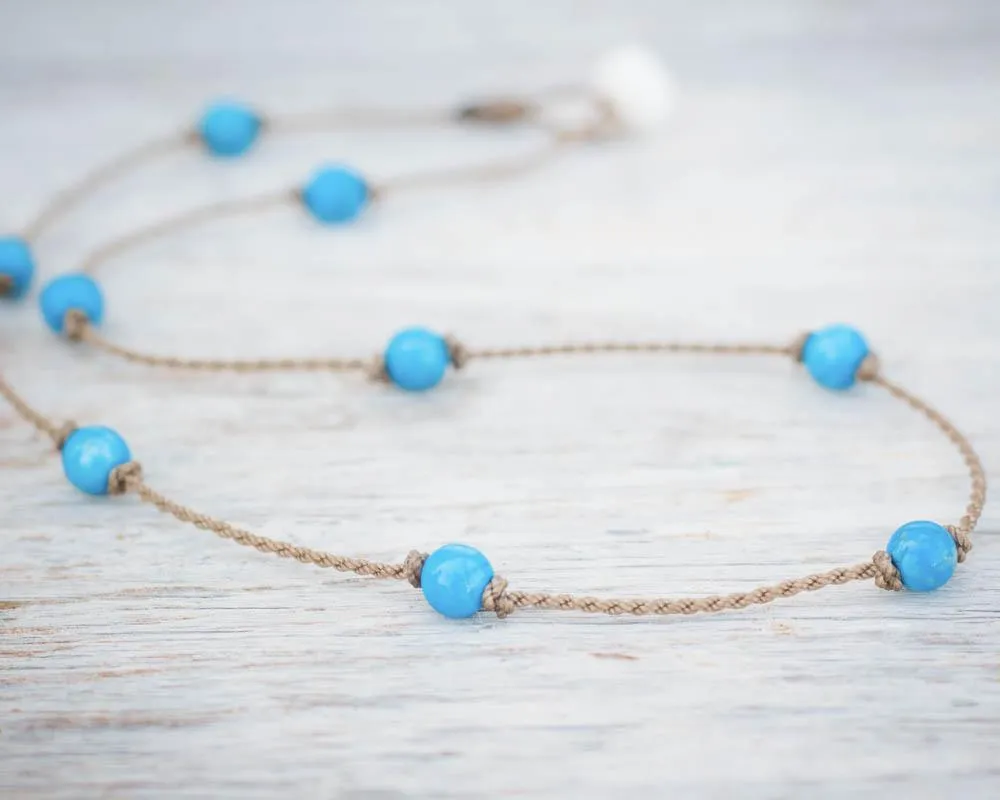 Princess Necklace-1229-Island Blue Howlite Round Petite