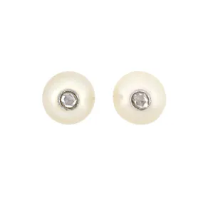 Retro 18kt/Sterling Pearl   Old  Rose Cut Diamond Stud Earrings