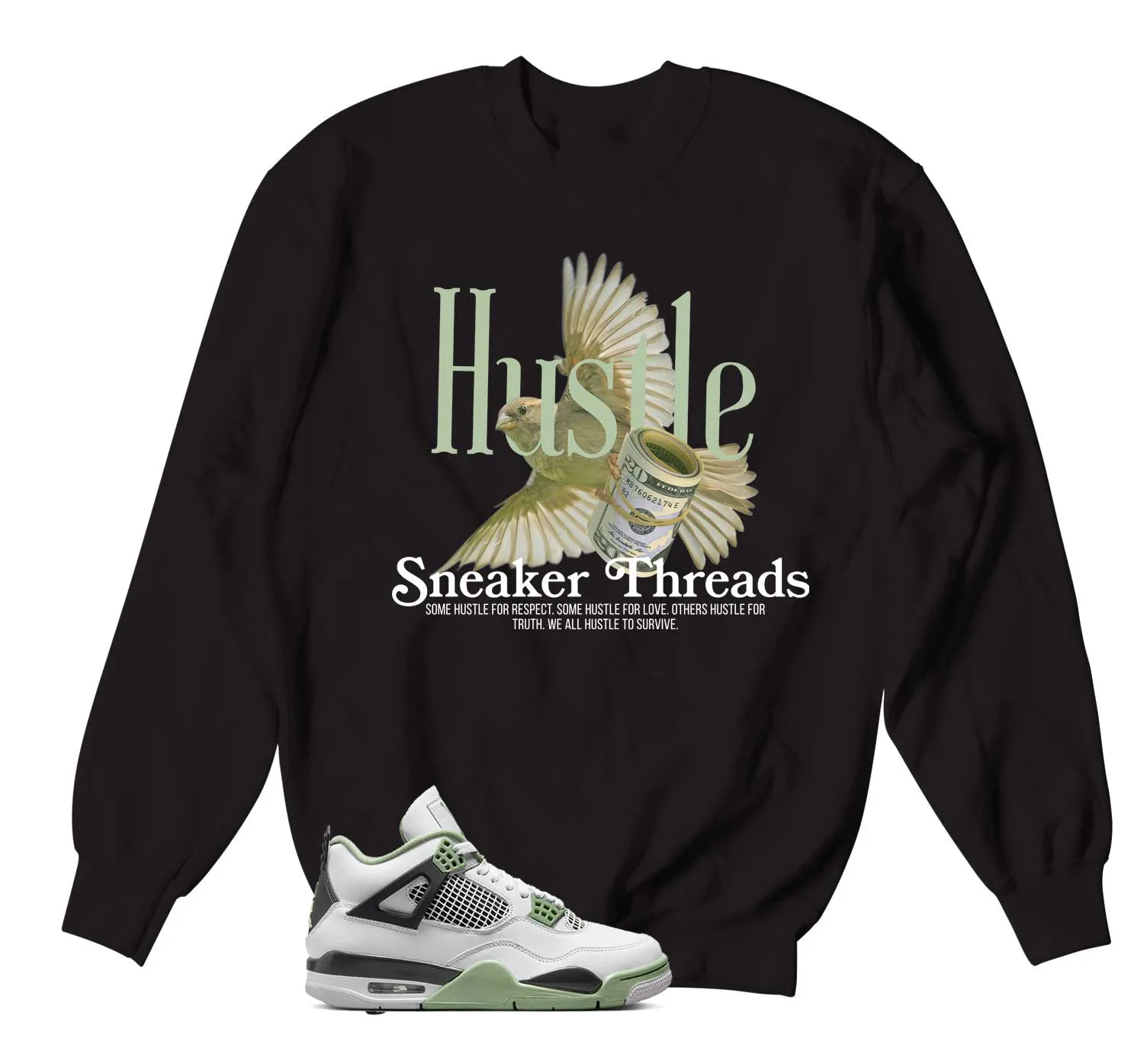 Retro 4 Oil Green Seafoam Fly Hustle Sweater