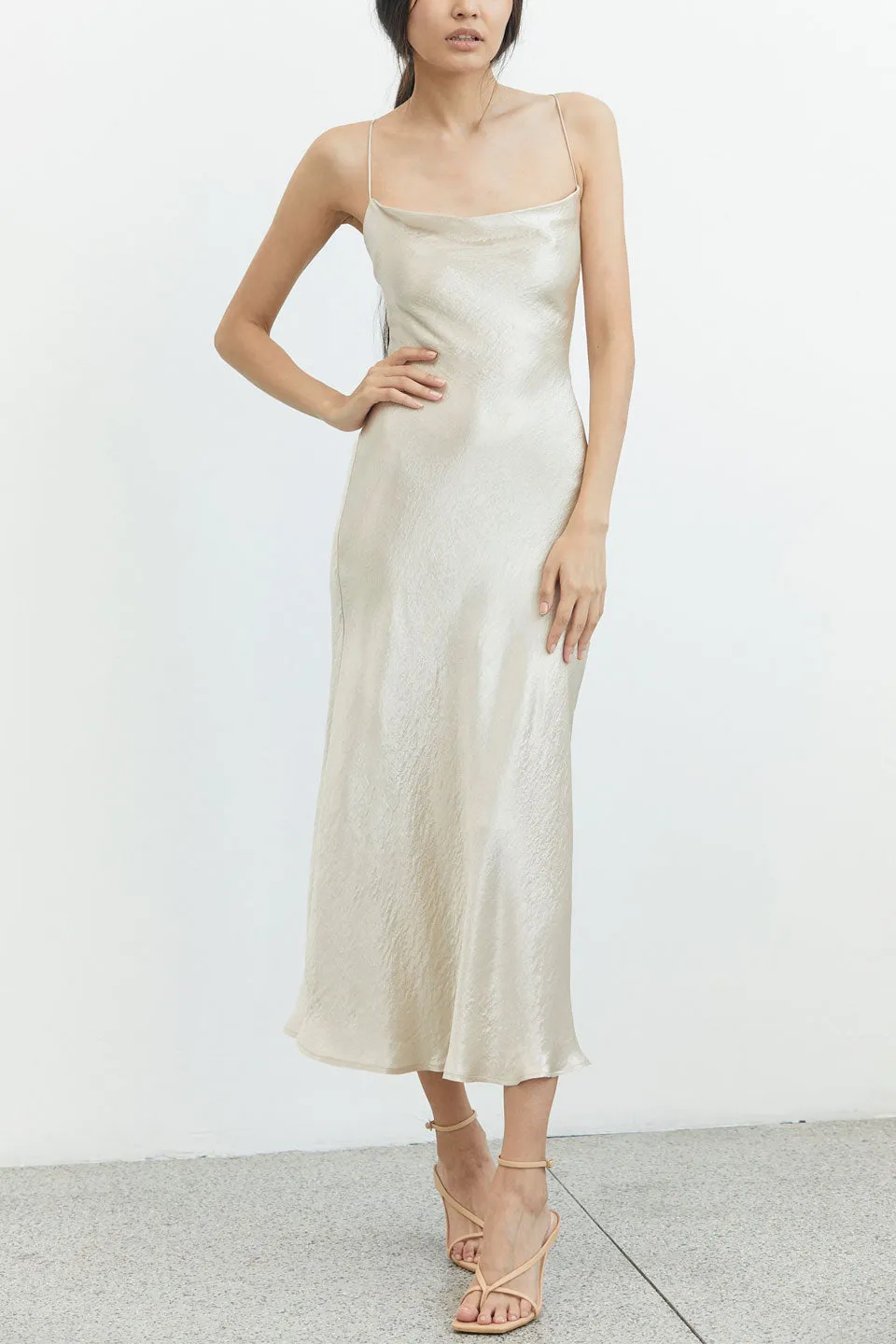 River Bed Bias Lace Back Midi Champagne Slip