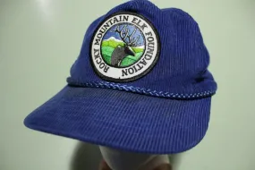 Rocky Mountain Elk Foundation Vintage Blue Corduroy 80's Adjustable Back Nature Hat