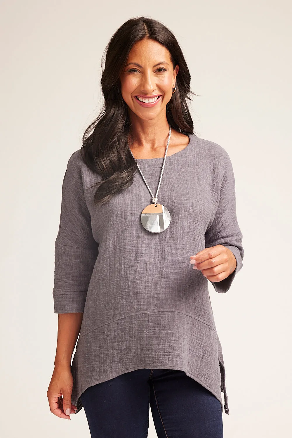 Saloos Soft Cotton Texture Top with Necklace