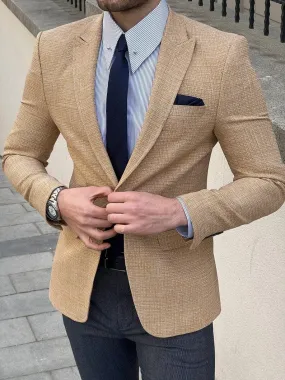 Slim Fit Knitted Textured Yellow Men's Blazer