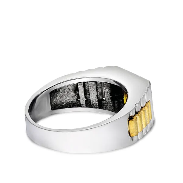 Solid Fine 14k White Gold Mens Ring With Rectangle Yellow Citrine Stone All Sz