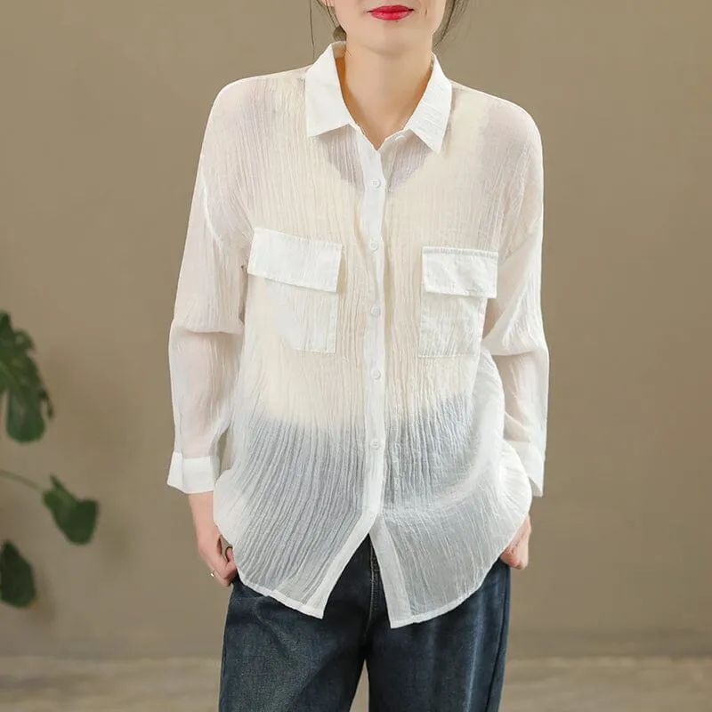 Spring Casual Solid Pleated Linen Blouse