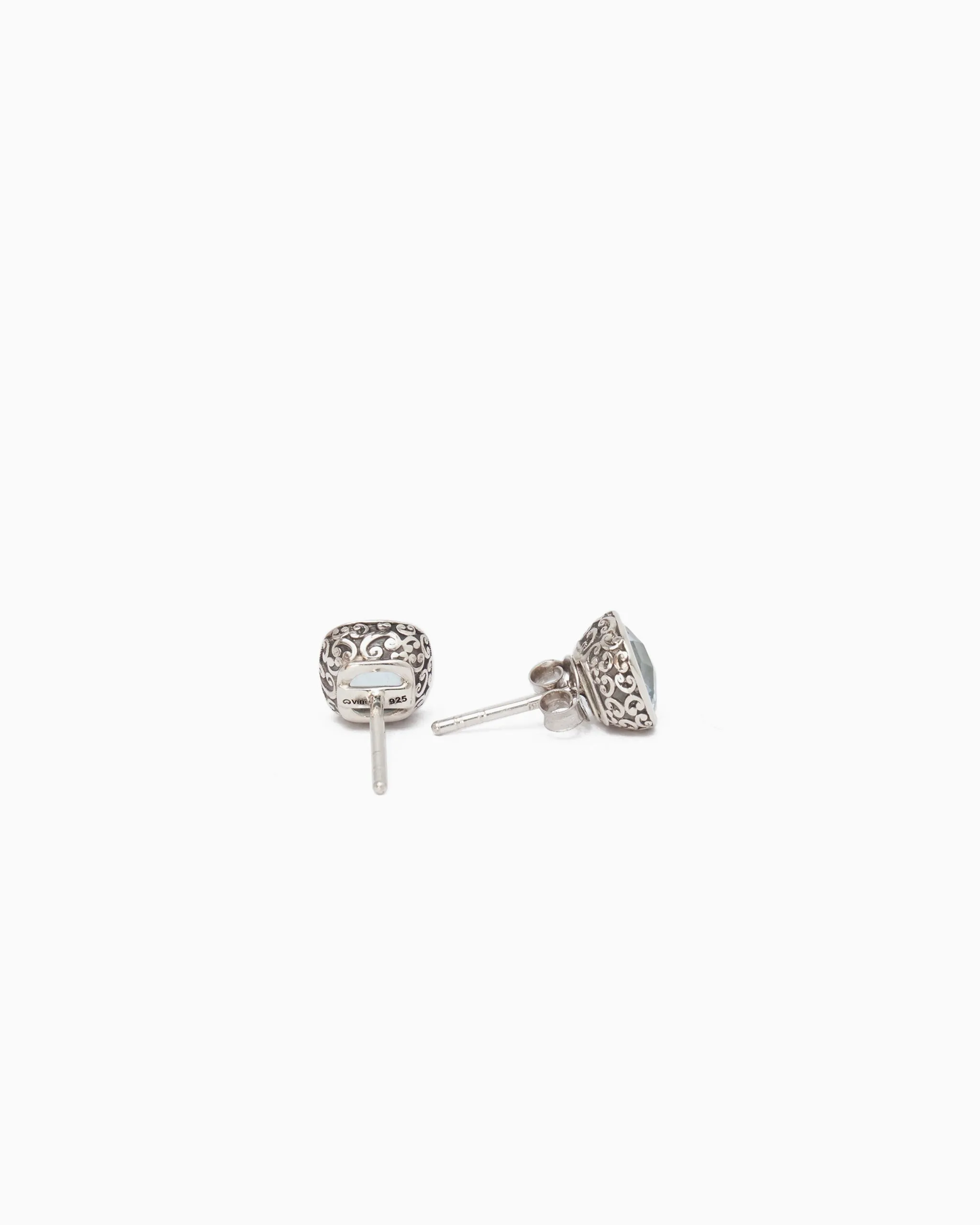 Square Stone Studs with Petroglyph Texture - Blue Topaz