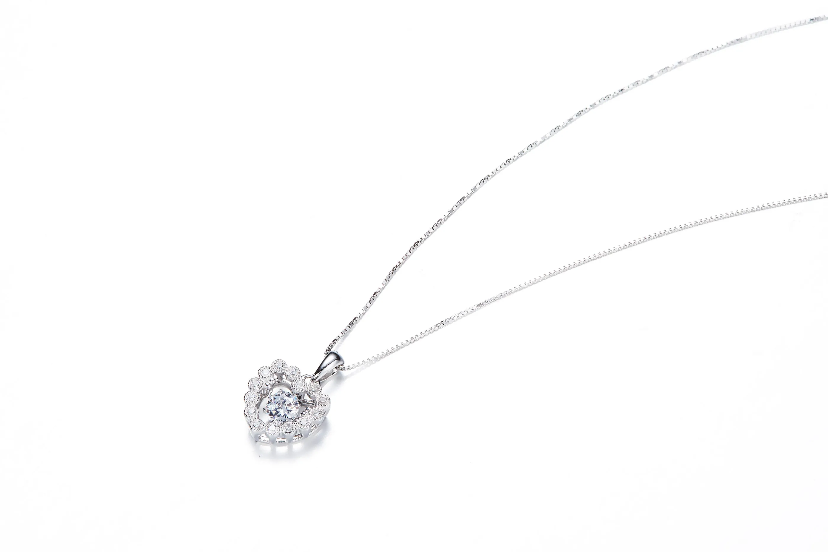 Sterling silver rose dancing crystal heart necklace