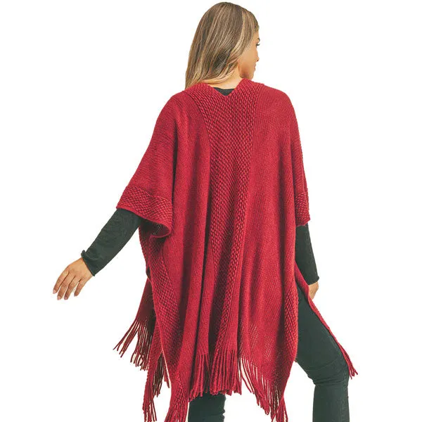 Trim Detail Fringe Kimono Poncho Wrap