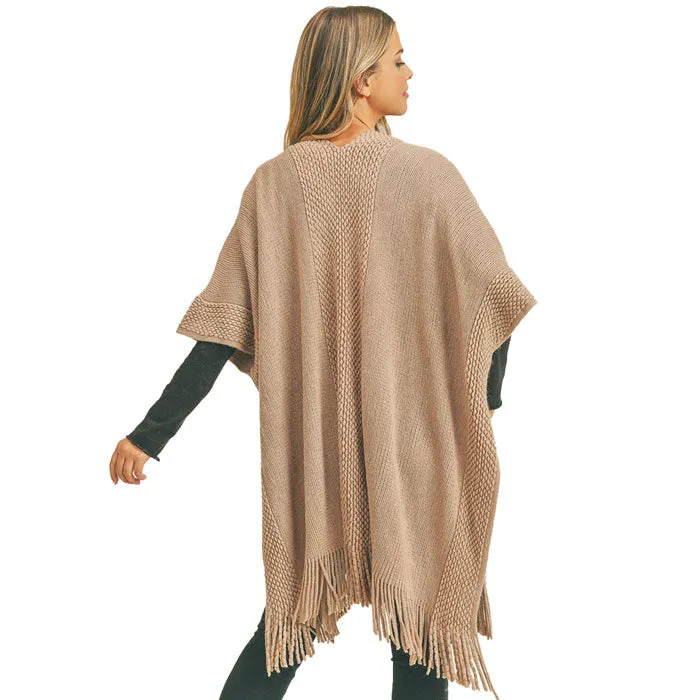 Trim Detail Fringe Kimono Poncho Wrap