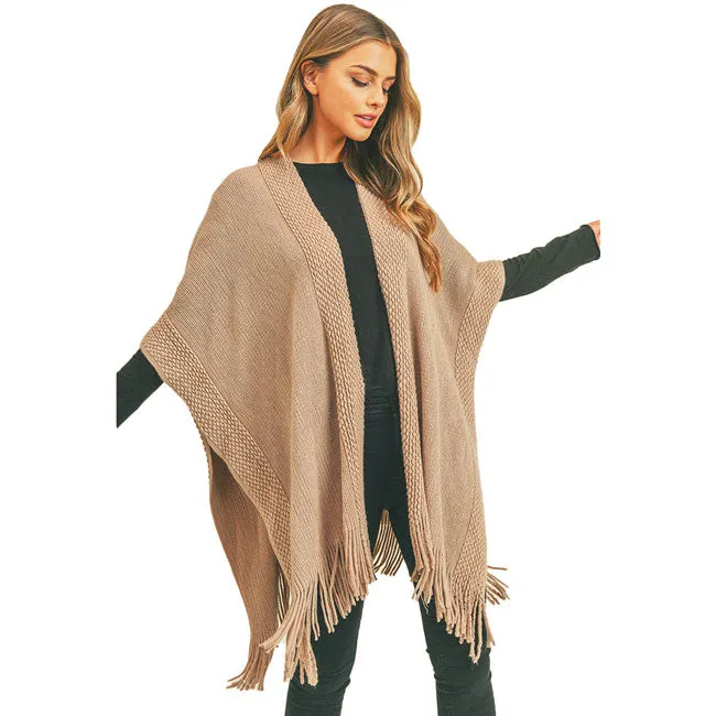 Trim Detail Fringe Kimono Poncho Wrap