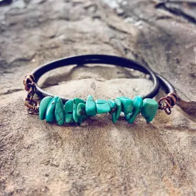 turquoise chip // unisex leather wrap bracelet - choker