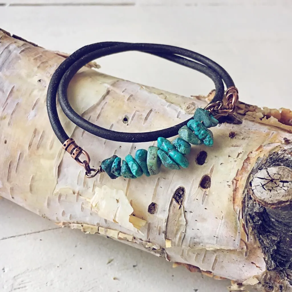 turquoise chip // unisex leather wrap bracelet - choker